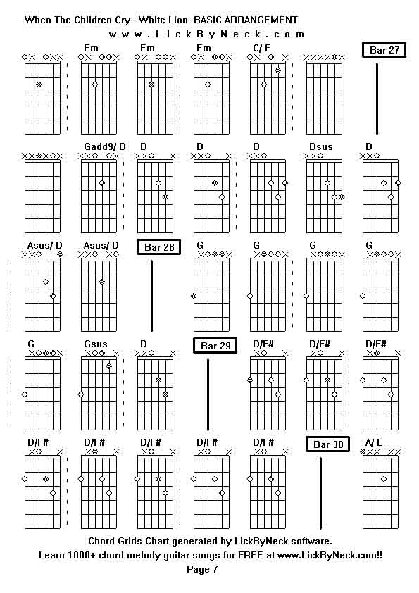 Chord Grids Chart of chord melody fingerstyle guitar song-When The Children Cry - White Lion -BASIC ARRANGEMENT,generated by LickByNeck software.